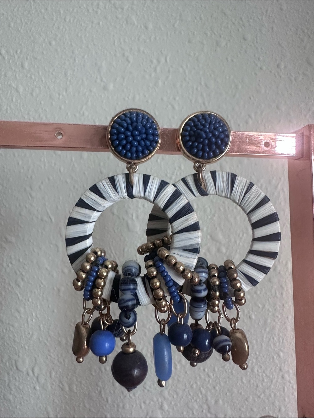 Lilly Pulitzer Navy and White Beaded Hoop Dangle Earrings